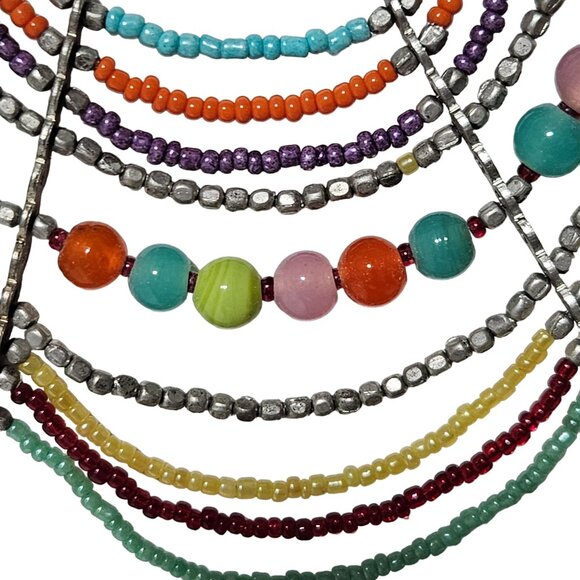 Handcrafted Boho Colorful Beaded Multi Strand Necklace Retro 70s Fashion Jewelry - Picture 4 of 7